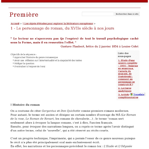 Les personnages de roman du xvii a nos jours